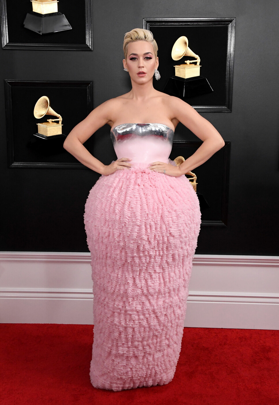 BLANDET MOTTAKELSE: Katy Perry fikk ikke spesielt mye skryt for kjolen hun hadde valgt på den røde løperen under Grammy-utdelingen.