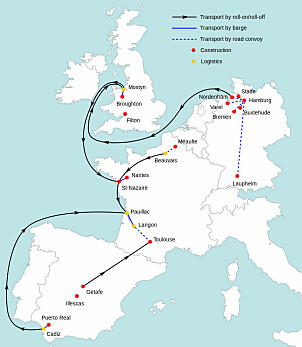<b>FLYTRANSPORT:</b> A380 er satt sammen av deler fra hele Europa.