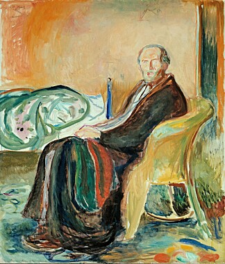 <b>SYK STJERNE: Edvard Munch styrte klar av sykdommen helt til vinterepidemien satte inn ved årsskiftet 1918/1919, Maleren skildret sykeleiet med dette selvportrettet. </b>Foto: Nasjonalmuseet