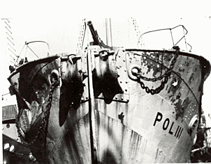 <b>KRIGSKLENODIUM: </b>Slik så baugen til Pol III ut etter møtet med tyskerne 8. april 1940.