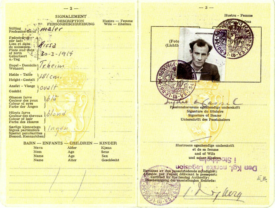 PASS: Dette passet fikk Lyder utstedt i 1942 i Stockholm da han var på vei fra Norge til England for å tjenestegjøre som agent i SIS, Secret Intelligence Service.