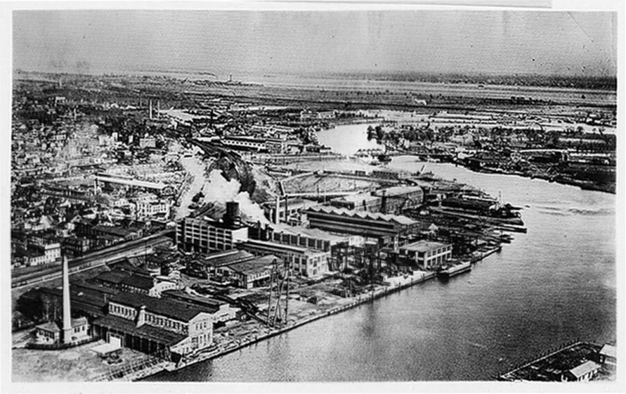 <b>EIENDOM:</b> Pusey &amp; Jones-verftet ved Delaware River, et av tre amerikanske skipsverft Hannevig kjøpte opp i begynnelsen av første verdenskrig.