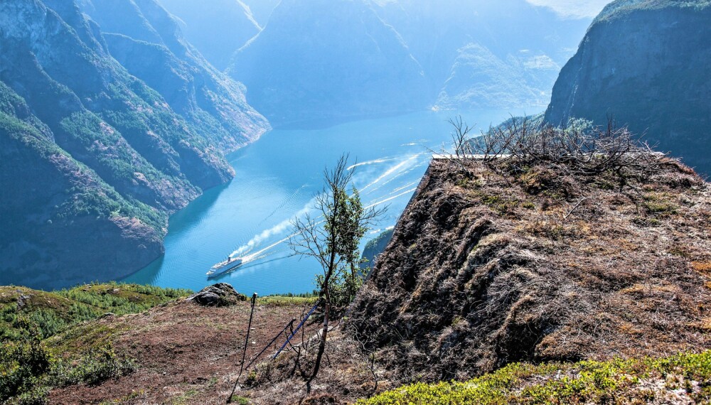 <b>FORMIDABEL: </b>Utsikt over Aurlandsfjorden. Oversiden av gapahuken går i ett med naturen.
