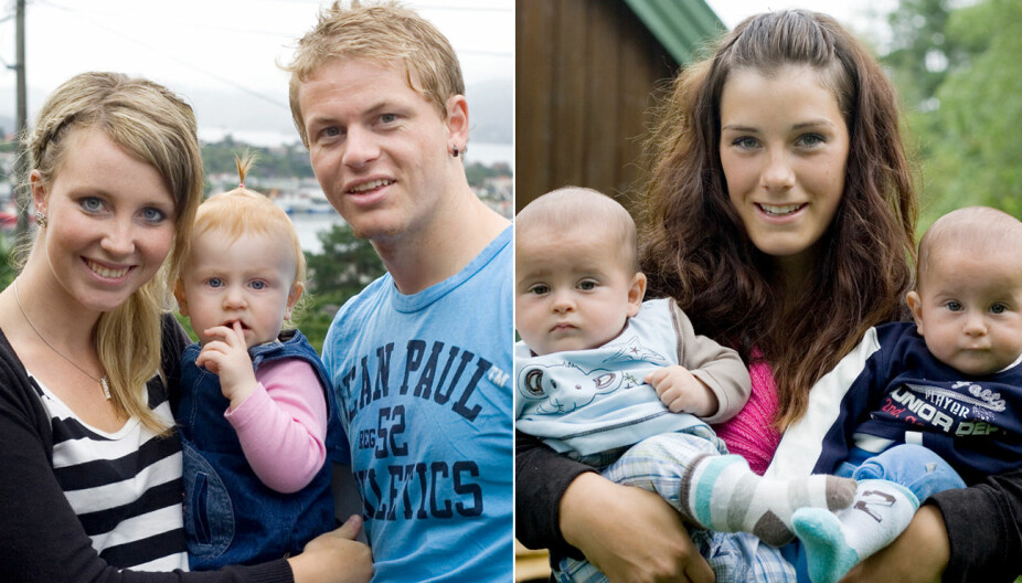DEN GANG DA: Rebekka Fjellgaard Mæla, her sammen med ektemannen Magnus og datteren Thea Emilie, var å se på TV i 2010, mens Stine Omsted og hennes tvillinggutter var å se på skjermen i 2011.
