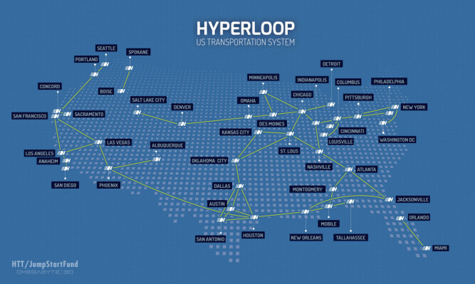 <b>BARE RØR:</b> Sånn ser man for seg at USA kan bindes sammen med Hyperloop.