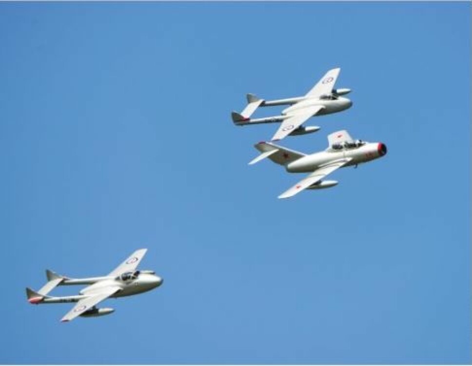 <b>Formasjonsflyging: </b>De tre veteranjagernetil Flyvåpenets historiske skvadron er et populært innslag på flyshow over hele Europa.