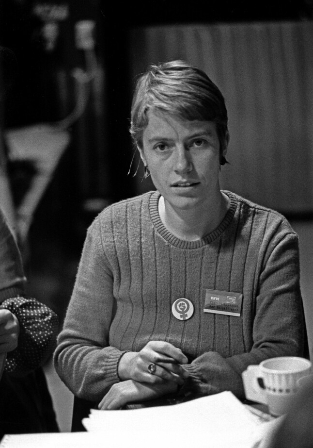 <b>OSLO 197309.</b> Kjersti Ericsson fra Rød Valgallianse (RV) under valgdebatt før stortingsvalget 1973.
