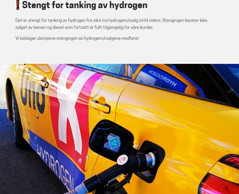 <b>STENGT:</b> Uno-X har stengt alle sine tre hydrogenstasjoner i Norge.
