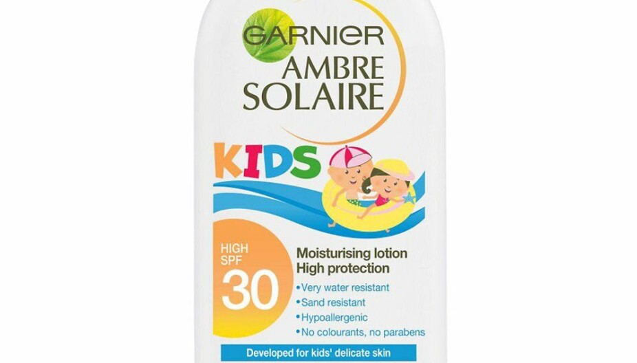 GARNIER AMBRE SOLAIRE KIDS SOLKREM SPF 30: Får testkarakter C. GARNIER AMBRE SOLAIRE KIDS SOLKREM SPF 30: Får testkarakter C.