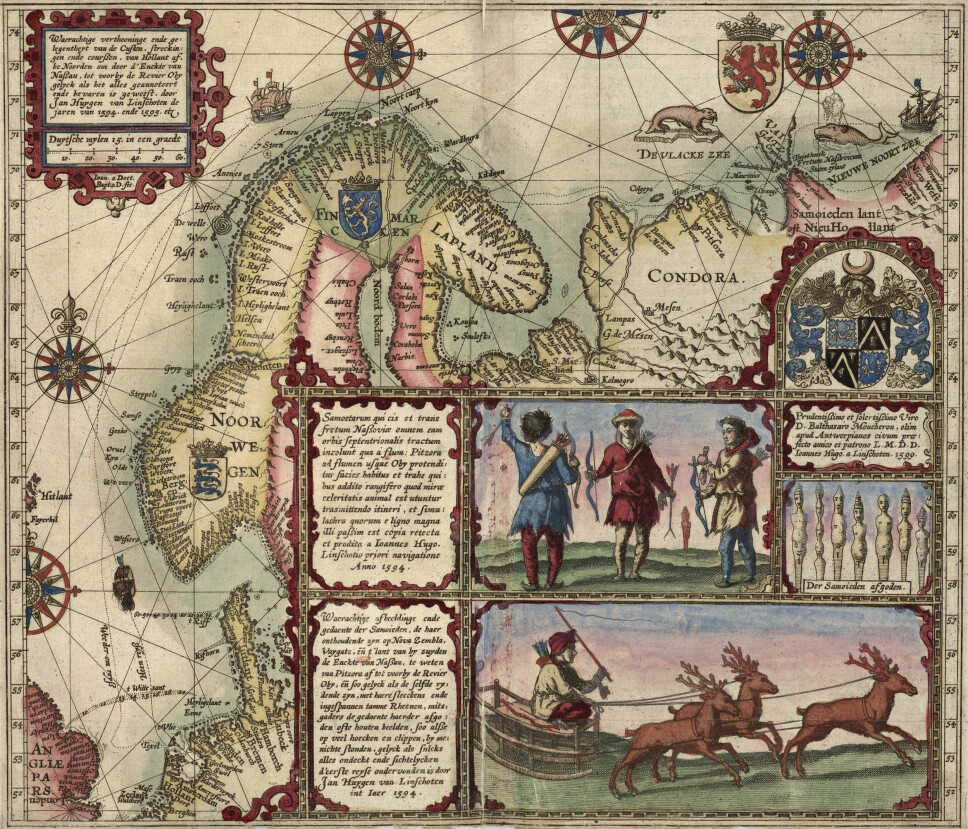 <b>GAMMELT KART </b>Kart fra 1601 av Jan Huyghens van Linschoten over Willem Barents' første ekspedisjon