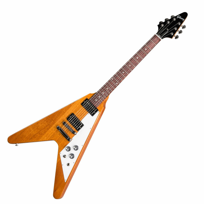 En Gibson Flying V, som flyet er oppkalt etter. Legendarisk gitar brukt av blant andre Eddie Van Halen og Keith Richards.