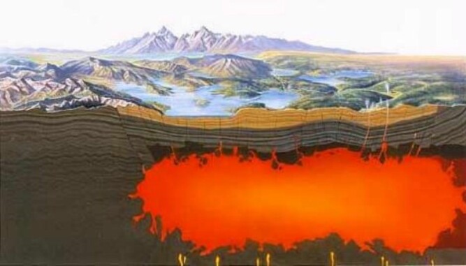 <b>TIDSINNSTILT BOMBE:</b> Magmakammeret under Yellowstone kan komme til overflaten samtidig, med enorme konsekvenser for store deler av verden. Men sannsynligheten er liten, mener eksperter.