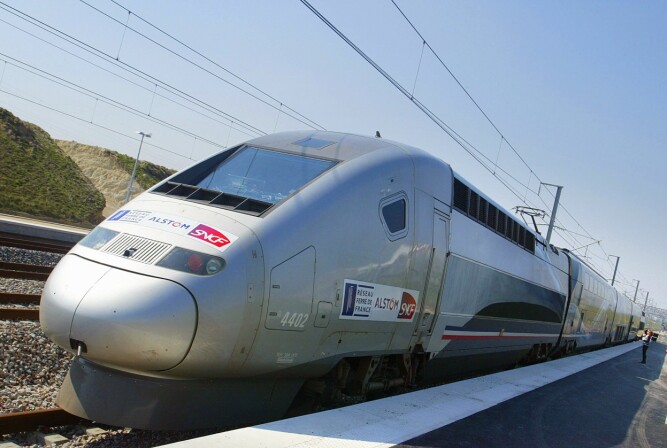 <b>LYNTOG:</b> Verdens­rekorden for et konvensjonelt tog er 574,8 km/t, og ble satt 3. april 2007 av et modifisert TGV-tog (bildet) på linjen Paris–Strasbourg. 