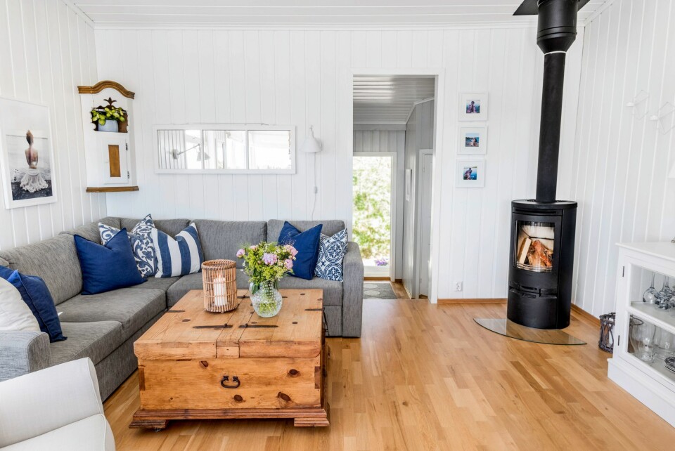 ROM FOR GJESTER: Sovesofaen fra Bohus gir ekstra sengeplasser når det er behov for det. Bordet er fra Skeidar og peisen fra Peisforum.