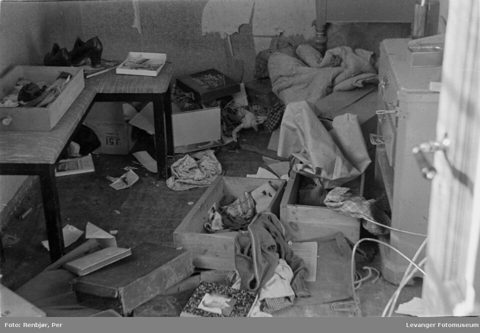 FORLATT: Slik så det ut da norske styrker rykket inn etter at Rinnanbanden hadde flyktet om kvelden 7. mai 1945.