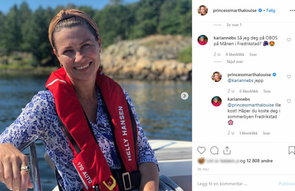 I FREDRIKSTAD: Märtha avslører på Instagram at hun også rakk en tur innom Fredrikstad i sommerferien.