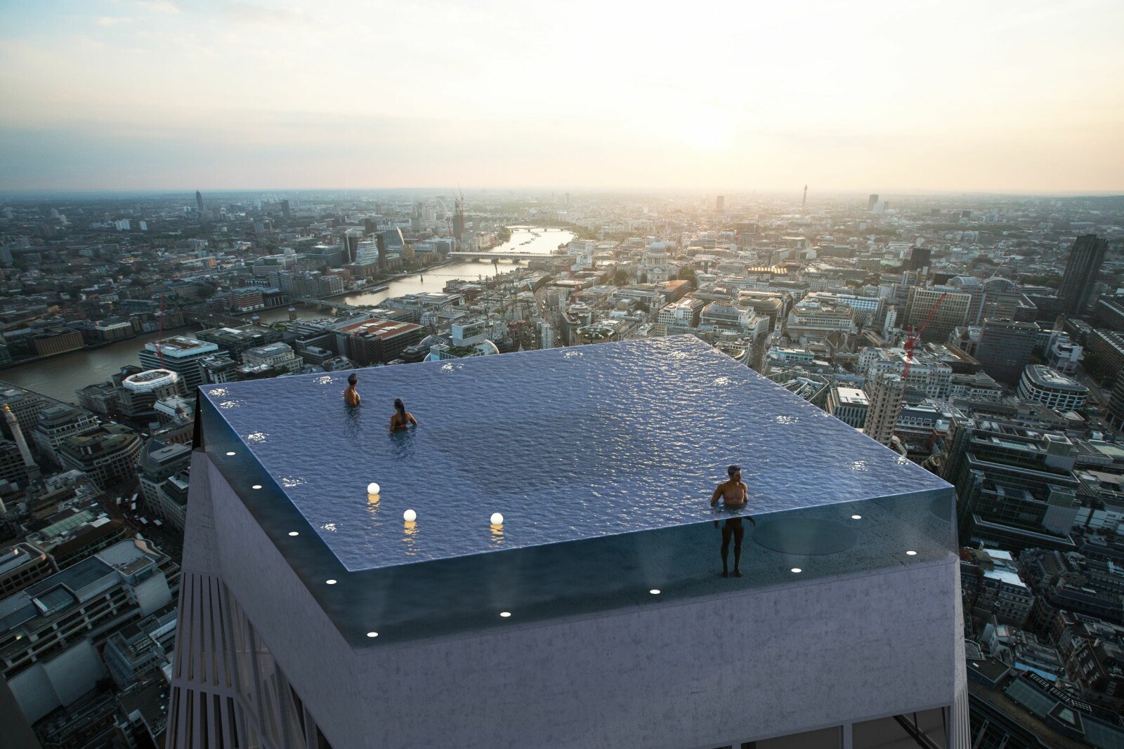 <b>INFINITY:</b> Slik ser designerne for seg bassenget på toppen av Infinity London. 