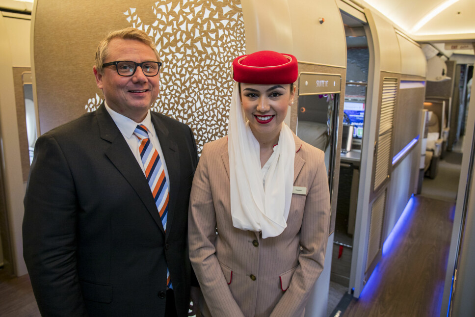 <b>JUBILEUM:</b> Emirates norgessjef Terje Grue mener at 1. klasse er vanedannende.