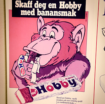 <b><SPAN CLASS=BOLD>APE-MAT:</b></span> Slik så reklamen ut da Nidar lanserte Hobby på 70-tallet. Den gang gjaldt ikke slagordet du blir hva du spiser
