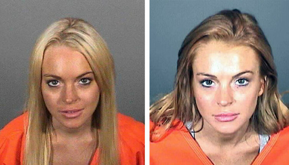 2010: Mugshotsene viser Lindsay Lohan ved to forskjellige anledninger i 2010. Bildet til venstre er fra juli 2010, bildet til høyre er fra september 2010.
