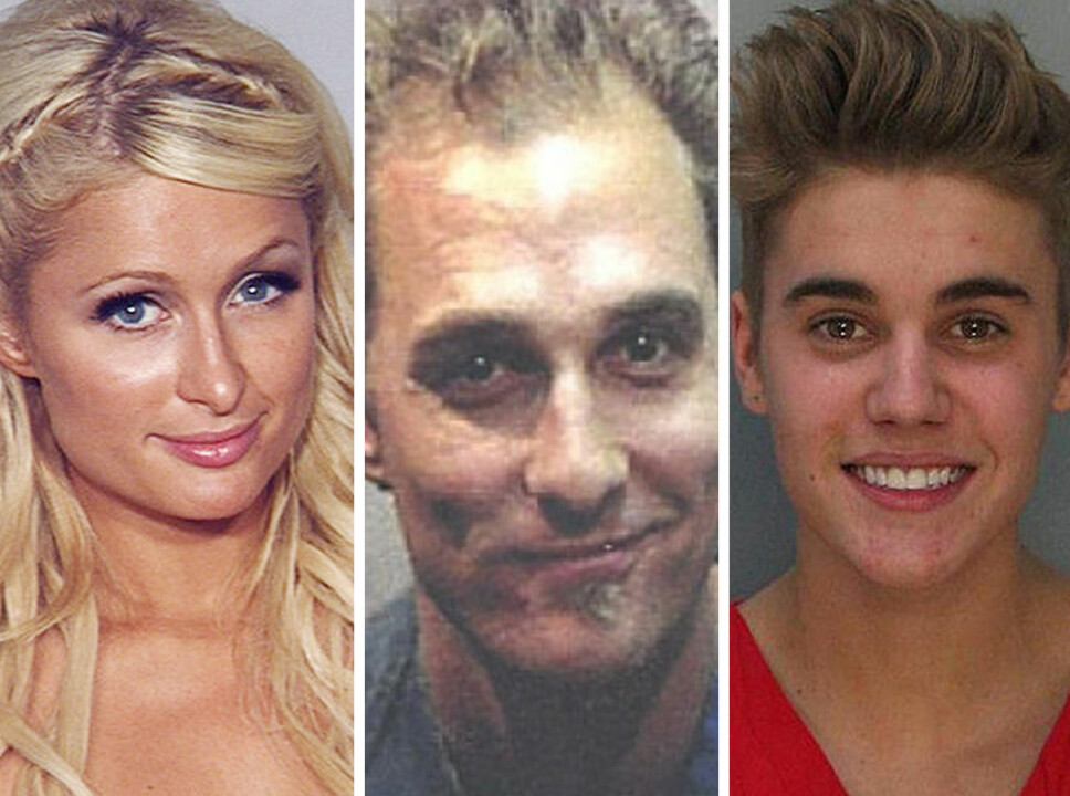 ARRESTERT: Både Paris Hilton, Mattew McConaughey og Justin Bieber har vært på kant med loven.