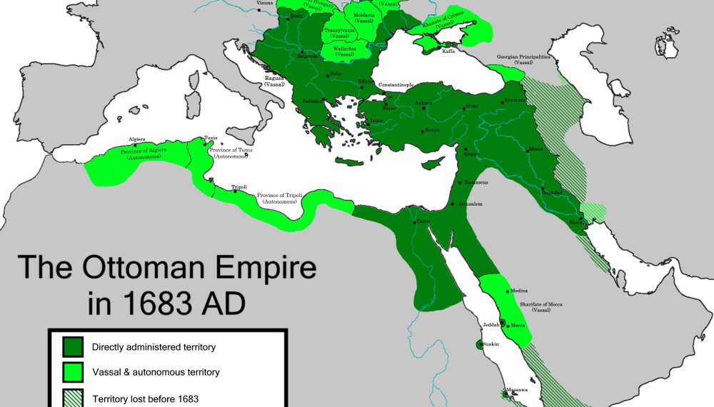 STOR PLASS: På sitt største strakk Det osmanske riket seg omkring det meste av Middelhavet.