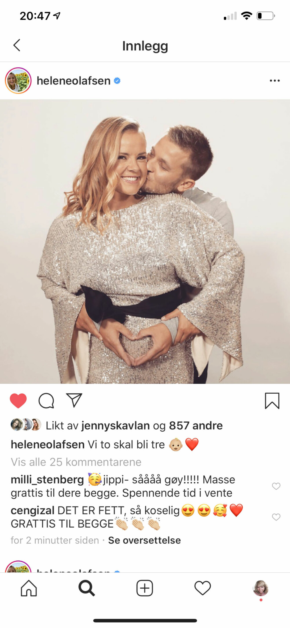 <b>GLØDER:</b> Dette bildet delte Helene med sine mange tusen følgere på Instagram. Under skrev hun: Vi to skal bli tre.