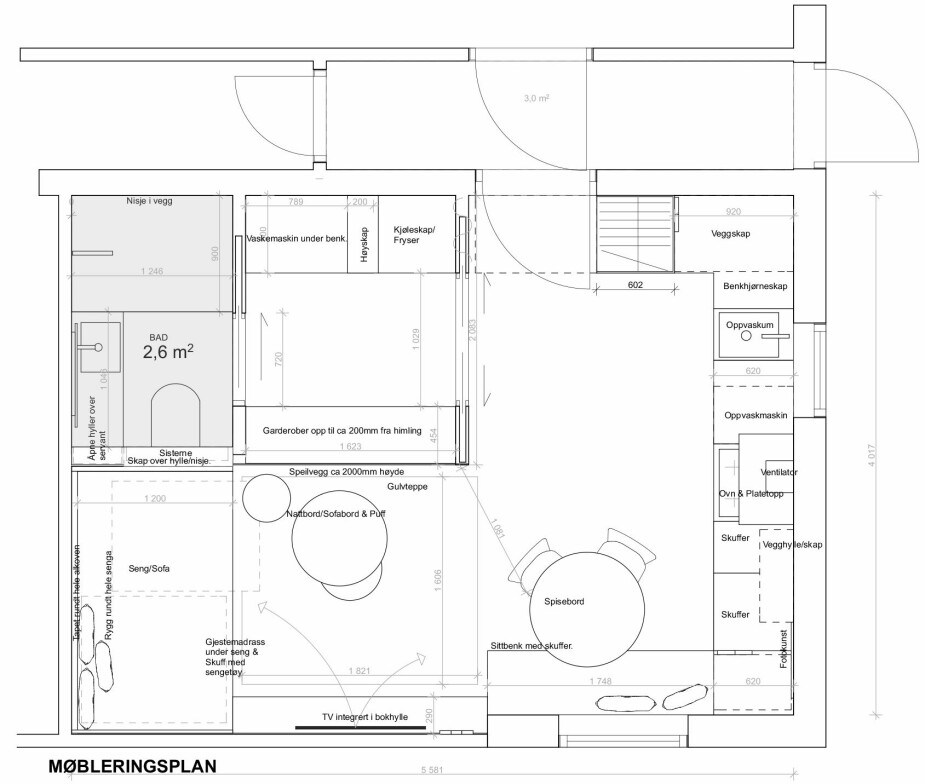 PLANTEGNINGEN: Familien fikk tegnet denne møbleringsplanen for kjellere.n