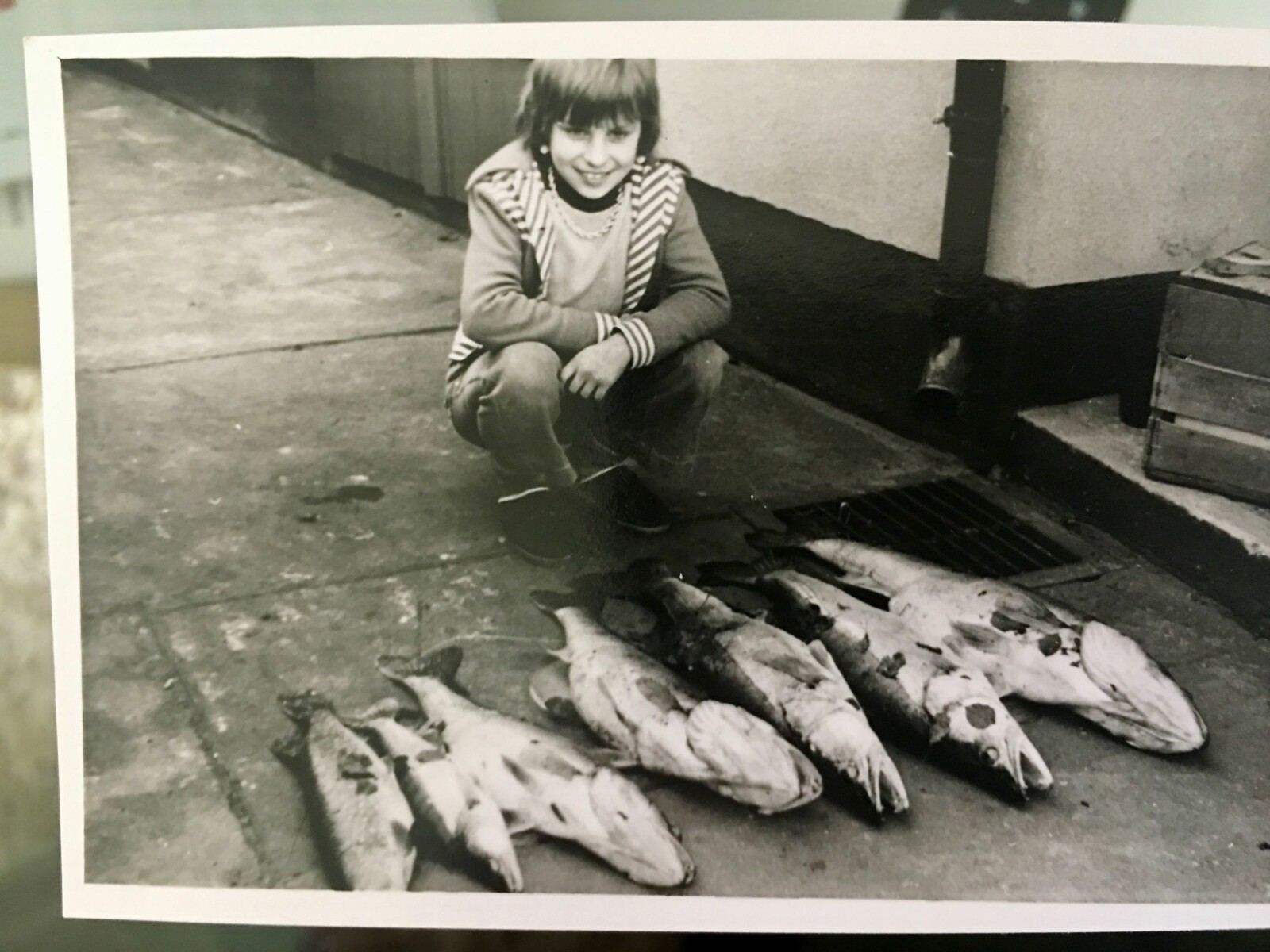<b>STOLT FISKEJENTE:</b> 10 år gamle Kerstin poserer stolt med karpene, abborene og gjeddene hun hadde fått på kroken på fisketur med pappa i innsjøen like ved der hun vokste opp. 