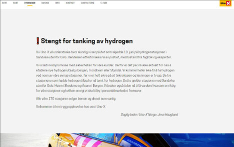 <b>INGEN HYDROGENSTASJONER:</b> Etter eksplosjonen på hydrogenstasjonen UnoX i Sandvika utenfor Oslo i sommer, har hydrogenbilene i Norge ingen steder å fylle.
