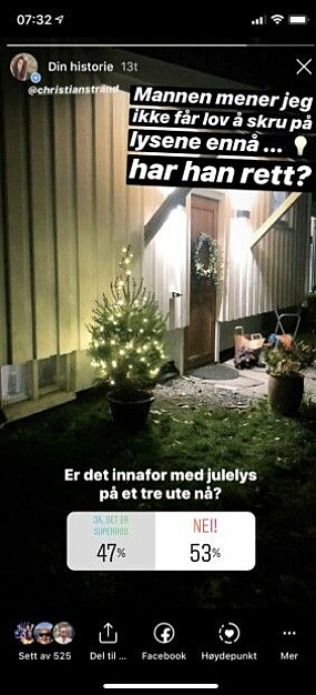 Julelys-debatten skapte reaksjoner på Madeleine Strands Instagram. Julelys-debatten skapte reaksjoner på Madeleine Strands Instagram.