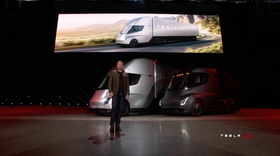 <b>SEMITRAILER:</b> Tesla Semi er Teslas tilbud for elektrisk varetransport i stor skala.