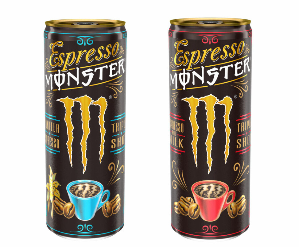 NYE ISKAFFER: Monster har lansert iskaffene Vanilla Espresso (til venstre) og Espresso and Milk.