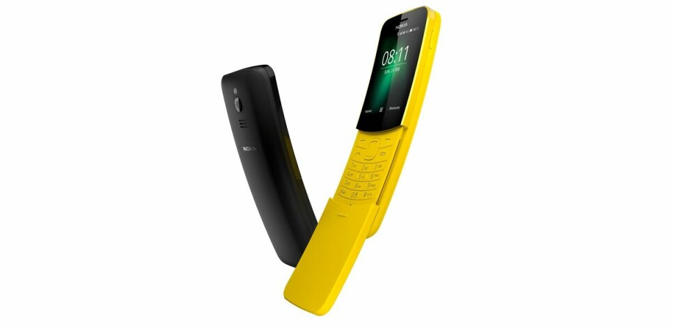 <b>NOKIA 8110:</b> Banantelefonen 8810 ble lansert våren 1998 og var en av de aller første telefonene med intern antenne. Den hadde også en bøyd form, noe som gjorde at den, som forgjengeren Nokia 8110, ofte ble kalt for banantelefonen. 20 år senere kom Nokia 8110 i en moderne utgave. Fortsatt med bøy, men vi tviler på om denne dukker opp på Aker Brygge med det første.