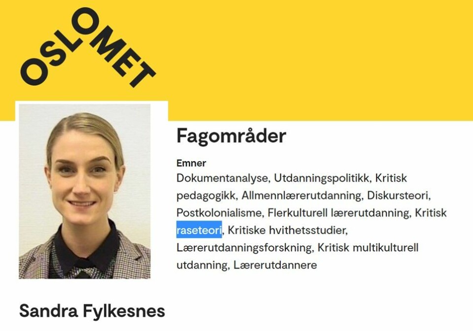 FORSKEREN: Sandra Fylkesnes har blåst liv i rasismen igjen. For våre skattepenger. Nå er det de hvite som får gjennomgå.