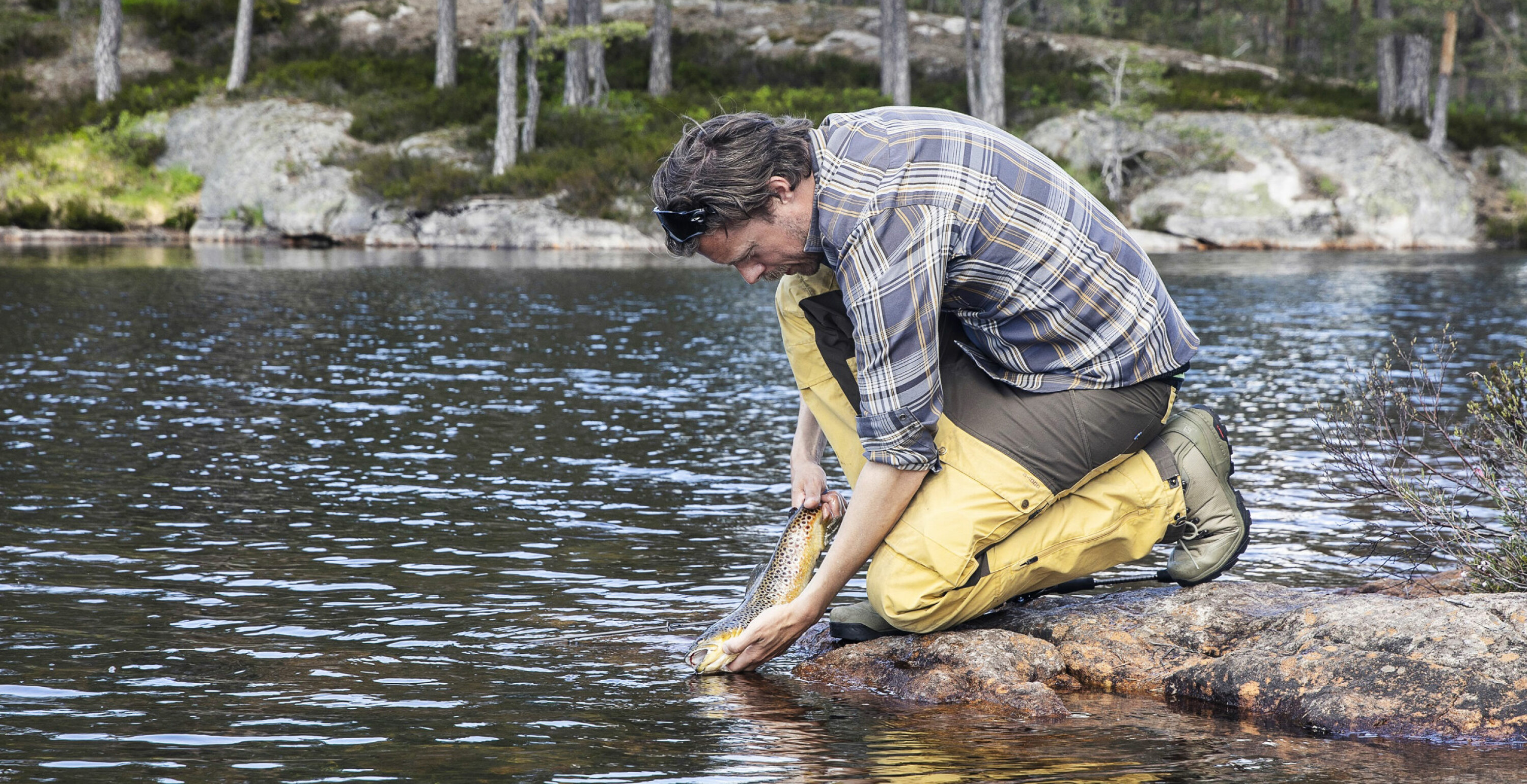 FORSIKTIG: Jeg er fullt konsentrert om ørreten og lykkes endelig i å få den på land.
