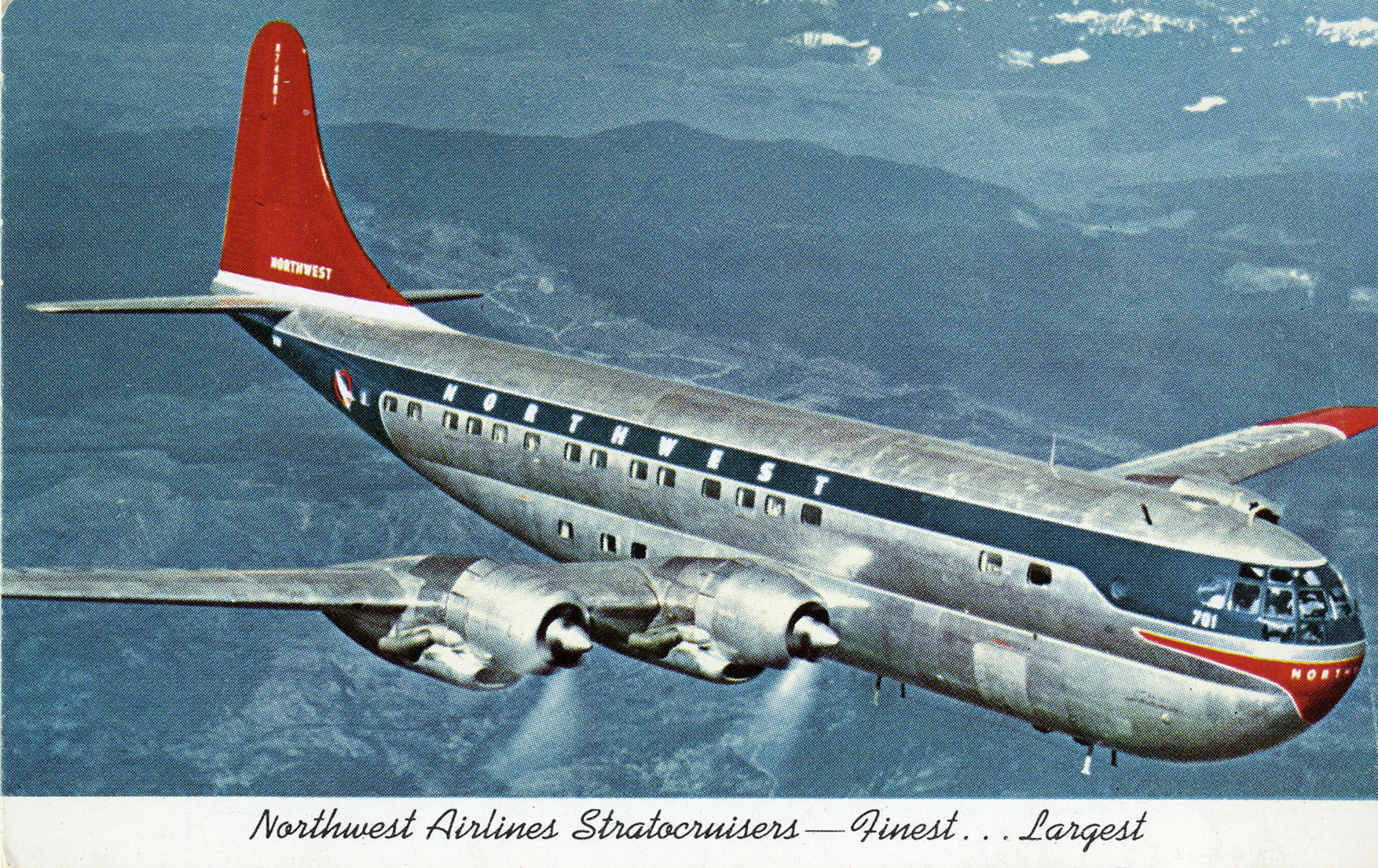 377 I LUFTA: Postkort fra Northwest Airlines.