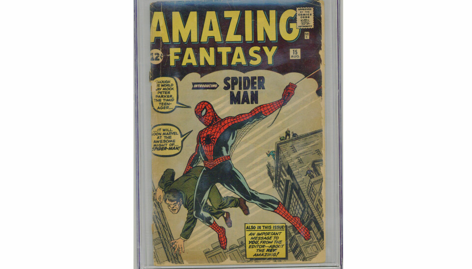 SPIDERMAN: Edderkoppmannen debuterte i dette serieheftet fra 1962 og skal tidligere ha vært omsatt for hele 4,8 millioner kroner.