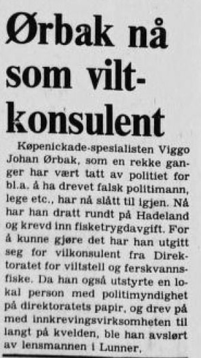 <b>FLEIP ELLER FAKTA:</b> Notis i Bergensavisen i 1976. Ifølge Ørbak hadde han ikke vært i Norge på årevis. 