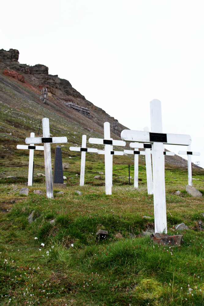 <b>DØDSFORBUD:</b> Det er egentlig forbudt å dø på Svalbard. Kirke­gården med et fåtall graver er stengt for nye døde. Her hviler både ofrene for spanskesyken og gruvekatastrofen i 1920. Nå vurderes kirkegården flyttet på grunn av rasfare og tining av perma­-frost.