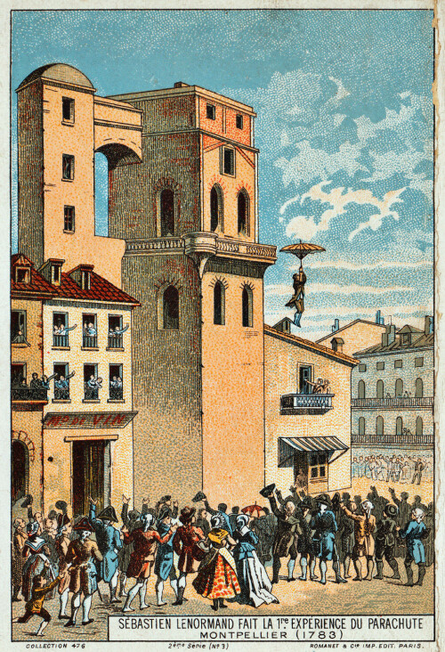 <b>INNOVATØR:</b> Louis-Sébastien Lenormand tegnet og testet fall­skjermer, og hoppet i 1783 fra tårnet til Montpellier-observatoriet.