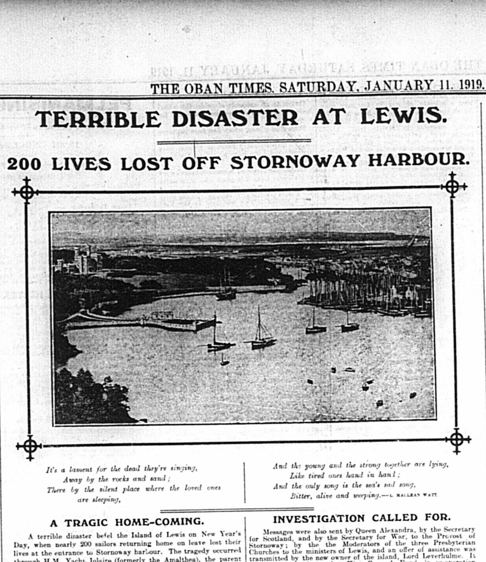 <b>TRAGEDIEN:</b> Faksimile fra The Oban Times, lørdag 2. januar 1919