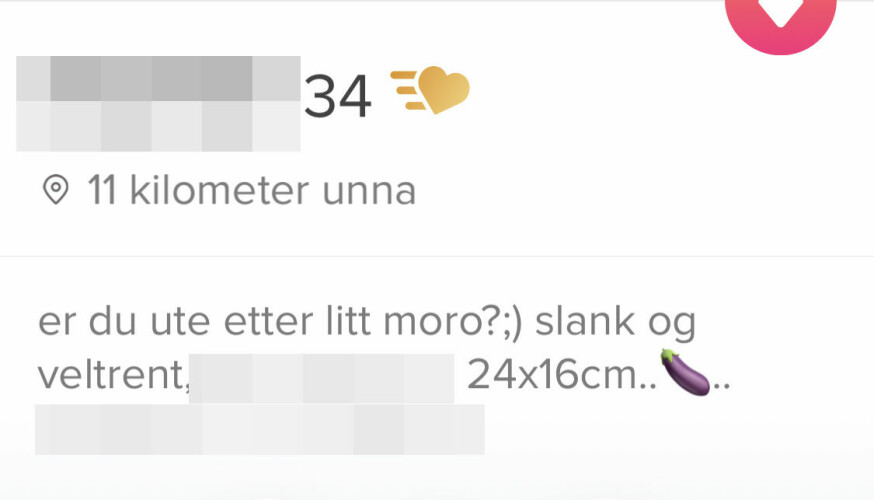 MORO? Menn på Tinder elsker å skryte av utstyret sitt. Pussig at mange av de som gjør nettopp dette, ikke har profilbilder å vise til.