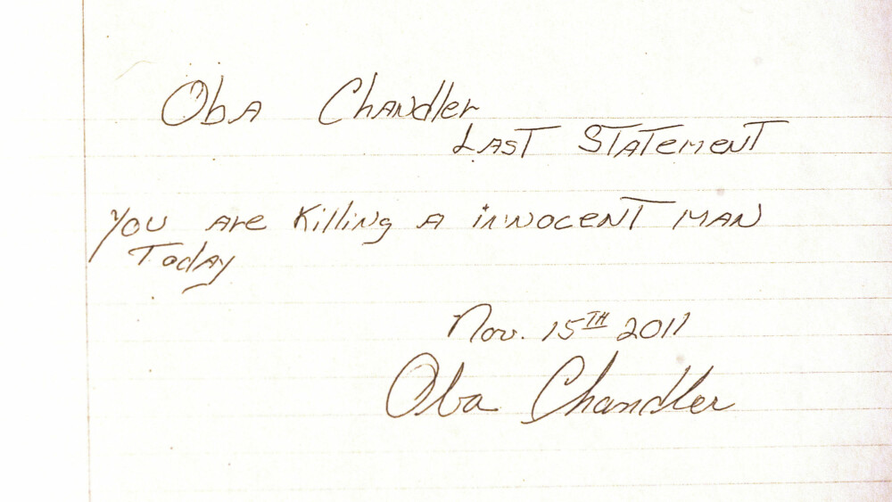 <b>EN SISTE BESKJED: </b>Oba Chandler etterlot seg et brev der det sto at «Dere dreper en uskyldig mann i dag».