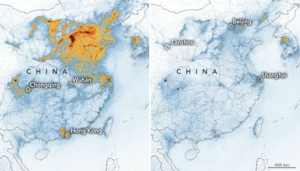 <b>MINDRE FORURENSNING:</b> Karantenetiden i Kina har ført til langt mindre klimautslipp, blant annet som følge av at folk reiser mindre