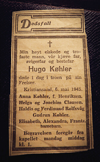 <b>ANNONSE:</b> Selv om han påsto seg å være erkehertug, ble det i dødsannonsen kunngjort at det var Hugo Køhler som var død. Ingen fødselsdato ble oppgitt.