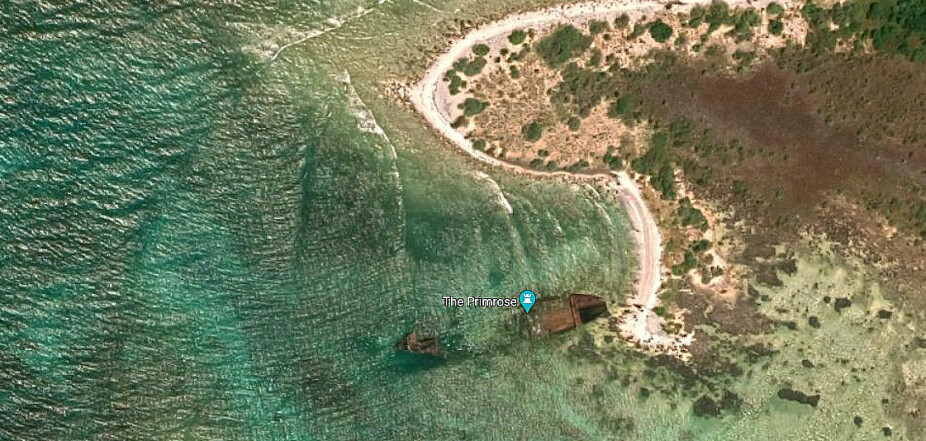 <b>FORLIS:</b> Vraket av MV Primrose er fortsatt synlig på Google Earth. 