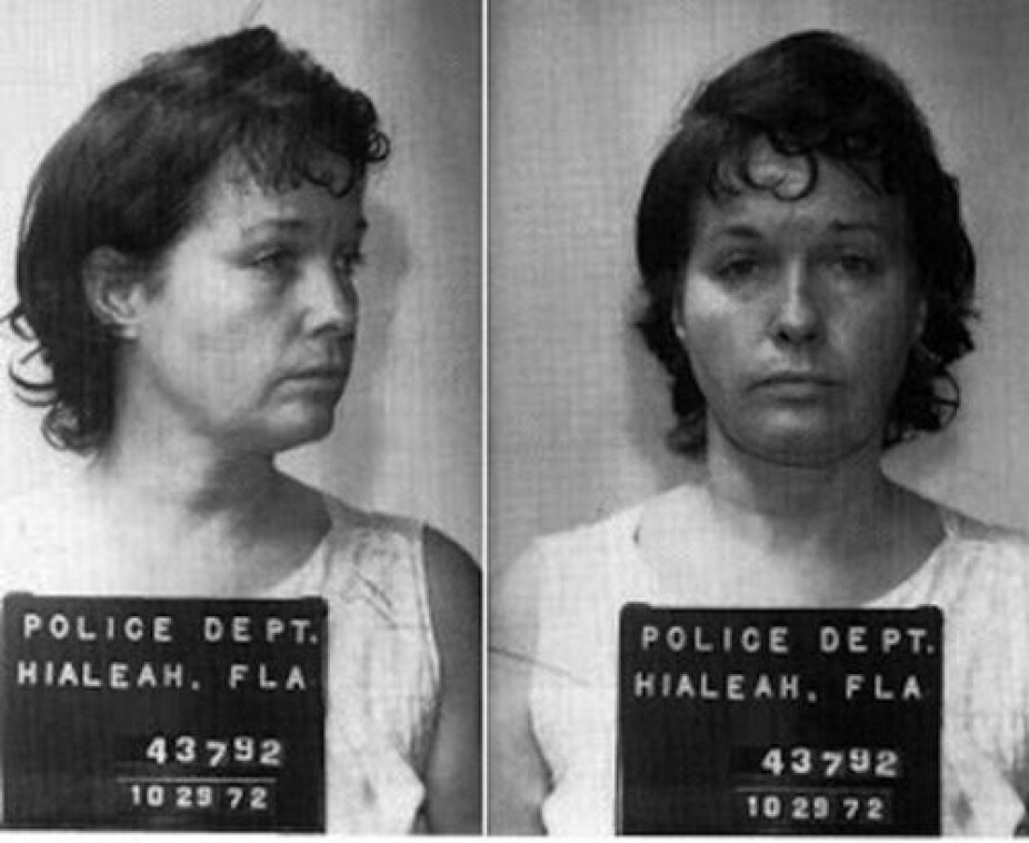 <b>UTFORBAKKE:</b> Mugshot av Bettie Page i 1972, tatt av politiet i Hialeah i Florida, etter at Bettie var tauet inn for berserkergang.