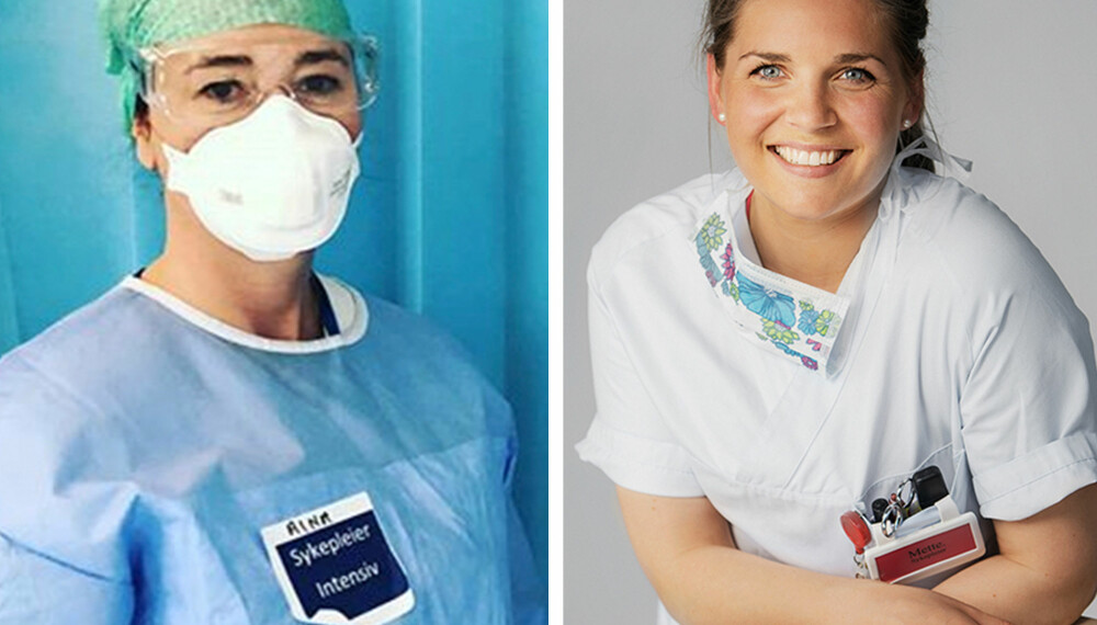 SYKEPLEIERE: Intensivsykepleier Aina Evensen Helme (47) og Mette Bendiksen Lind (29) står på for pasientene i en vanskelig tid.