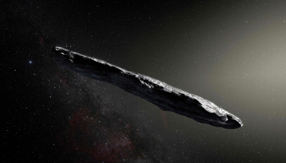 OUMUAMUA: Denne illustrasjonen publisert av European Southern Observatory i november 2017 viser hvordan Oumuamua KAN se ut. Den suste forbi jordkloden med en hastighet på 156 428 km/t i oktober 2017.